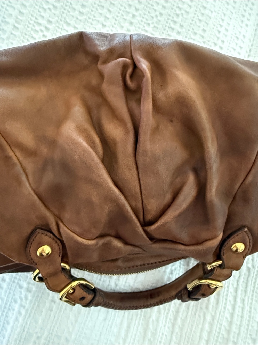 MIU MIU by PRADA Vintage Nappa 2Way Brown Leather Satchel Gold Hardware - Picture 10 of 12